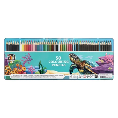 Crayons de couleur en boîte métallique, 50 pcs.