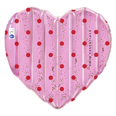 Matelas gonflable Swim Essentials rose avec coeur à pois rouges