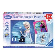 Puzzle La Reine des Neiges des Neiges Disney : Elsa, Anna et Olaf, 3x49st.