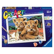 CreArt Schilderen op Nummer - Kleine Leeuwenwelpjes