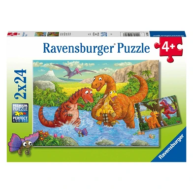 Puzzle jouant aux dinosaures, 2x24pcs.