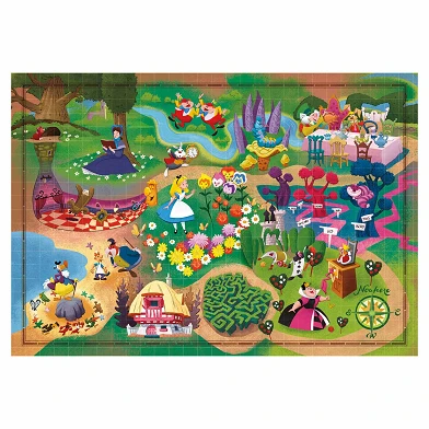 Clementoni Puzzle Carte du monde Alice au pays des merveilles, 1000 pièces.