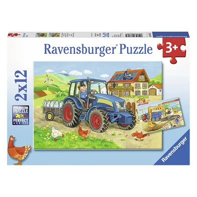 Puzzle Sur le chantier et la ferme, 2x12 pièces.