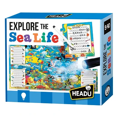 Headu Puzzle Game Découvrez la vie marine avec lampe de poche, 70 pièces.