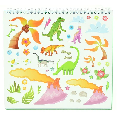 Schetsboek Dino met Stickers en Sjablonen
