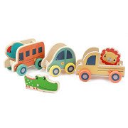 Fisher Price Fahrzeuge & Tiere Set Holz, 6-tlg.