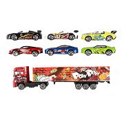 Metal Vrachtwagen met 6 Raceauto's
