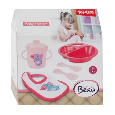 Baby Beau Baby Doll avec bavoir et vaisselle, 5 pcs.