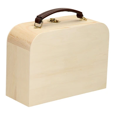Holzkoffer mit Ledergriff aus Kiefernholz