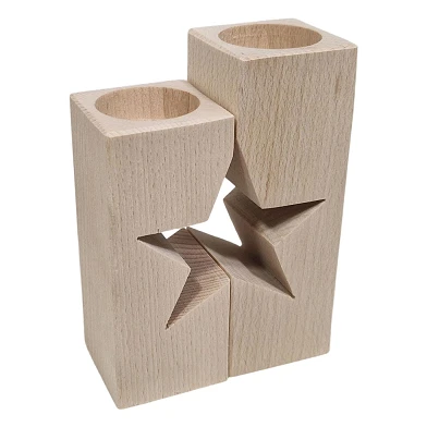 Porte-bougie chauffe-plat motif étoile en bois de hêtre, 2dlg.