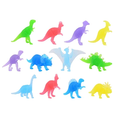 Im Dunkeln leuchtende farbige Dino-Spielzeugfiguren, 12 Stück.