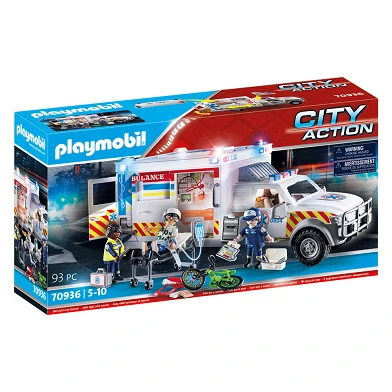 Véhicule de sauvetage Playmobil Action Heroes : Ambulance américaine - 70936