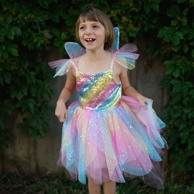 Robe de déguisement arc-en-ciel avec ailes, 5-6 ans