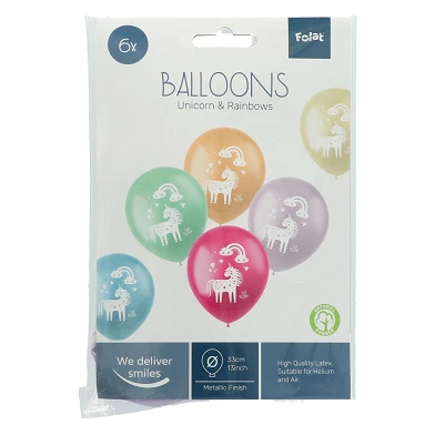 Ballons en latex Licornes et arcs-en-ciel, 6pcs.