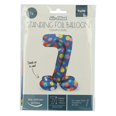 Stehender Folienballon Bunte Punkte Zahl 7 - 72cm