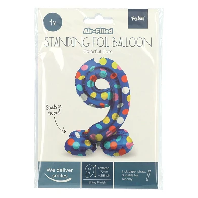 Staande Folieballon Colorful Dots Cijfer 9 - 72cm