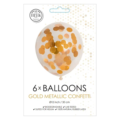 Konfetti-Luftballons, Papierkonfetti, Metallic-Gold, 30 cm, 6 Stück.