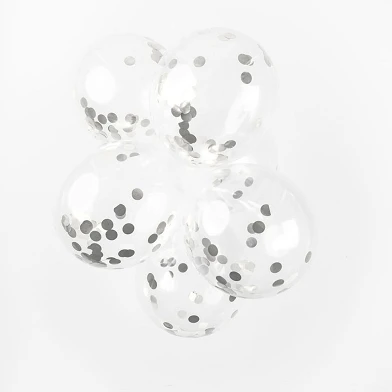 Konfetti-Luftballons, Papierkonfetti, Metallic-Silber, 30 cm, 6 Stück.