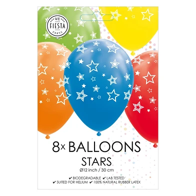 Ballonnen Sterren Mix Kleuren 30cm, 8st.
