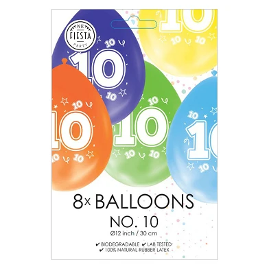 Ballonnen 2-zijdig Geprint Cijfer 10, 8st.