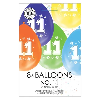 Ballonnen 2-zijdig Geprint Cijfer 11, 8st.