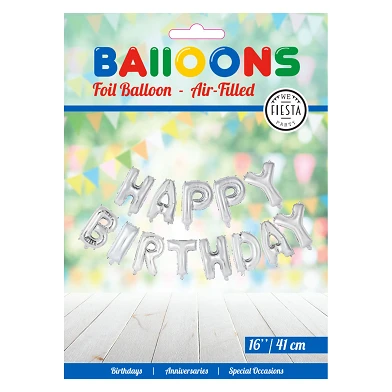 Folieballon Tekst Happy Birthday Zilver