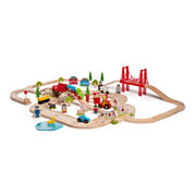 Bigjigs Wooden Road and Train Set Countryside, 80dlg.