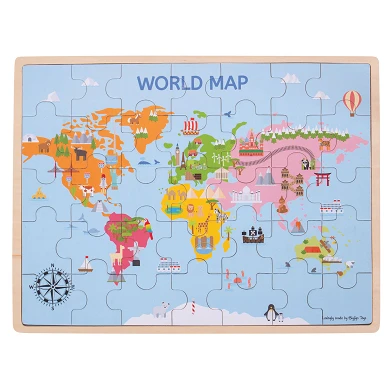 Casse-tête de carte du monde en bois Bigjigs , 35 pièces.