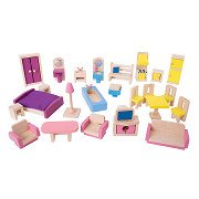 Meubles de maison de poupée en bois Bigjigs , 27 pièces.