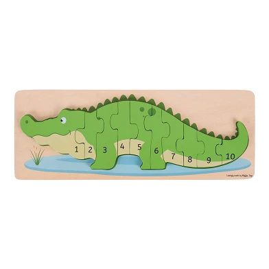 Bigjigs Puzzle de comptage en bois Crocodile, 10 pcs.