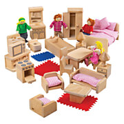 Famille de poupées en bois Bigjigs avec meubles, 26dlg.