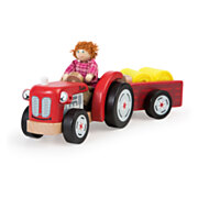 Houten Tractor met Trailer en Speelfiguur