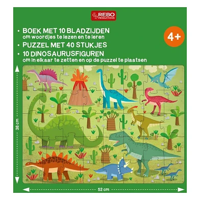 Boek, Puzzel + 10 Figuren - Dinosauriers