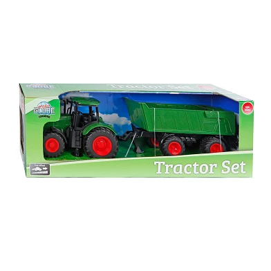 Tracteur Kids Globe avec remorque vert, 41 cm