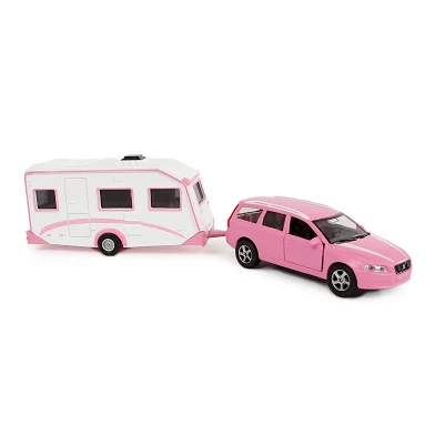 Kids Globe Druckguss Volvo V70 mit Wohnwagen – Pink, 30 cm