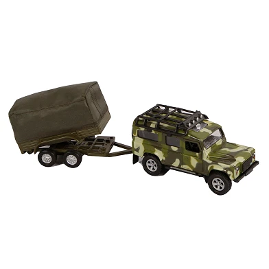 Kids Globe Land Rover moulé sous pression avec remorque militaire, 27 cm