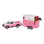 Kids Globe Die-Cast Auto mit Pferdeanhänger Pink, 1:32