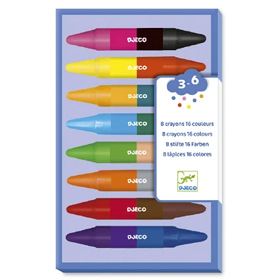 Djeco Crayons de cire 2 en 1, 8 pièces