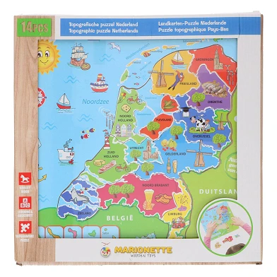 Holzpuzzle Karte der Niederlande, 13-teilig.
