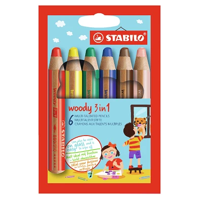 STABILO woody 3 en 1 - Crayon multi-talents - Lot de 6 Pièces