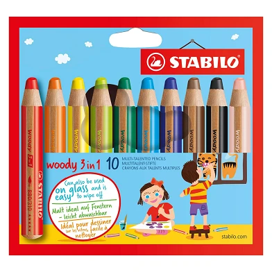 STABILO woody 3 en 1 - Crayon multi-talents - Lot de 10 pièces