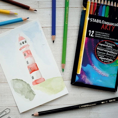 STABILO Aquacolor - Crayons de couleur aquarelle - Set en métal 12 Pcs.
