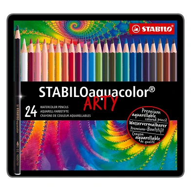 STABILO Aquacolor - Crayons de couleur aquarelle - Set métal 24 pcs.