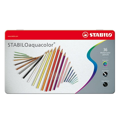 STABILO Aquacolor - Crayons de couleur aquarelle - Set métal 36 Pcs.