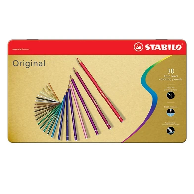 STABILO Original - Crayons de Couleur à Noyau Fin - Set Métal 38 Pcs.