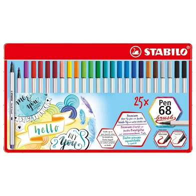 STABILO Pen 68 Brush Metalen Doos Viltstiften, 25st.