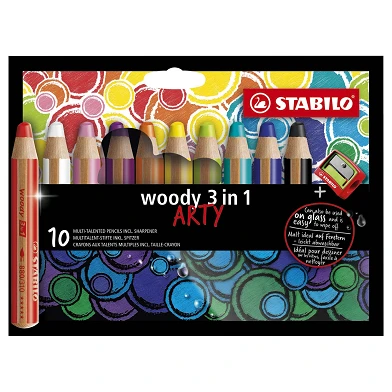STABILO woody 3 en 1 - Crayons de couleur multi-talents - ARTY - Set 10 Pièces + Taille-Crayon