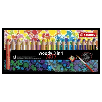 STABILO woody 3 en 1 - Crayons de couleur multi-talents - ARTY - Set 18 Pièces + Taille-Crayon
