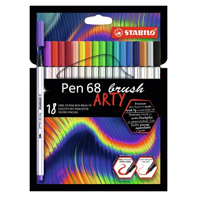 STABILO Pen 68 Brush - Feutre - ARTY - Coffret de 18 pièces