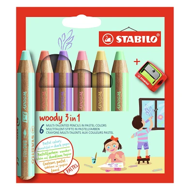 STABILO woody 3 en 1 - Crayon multi-talents - Set 6 Pcs.